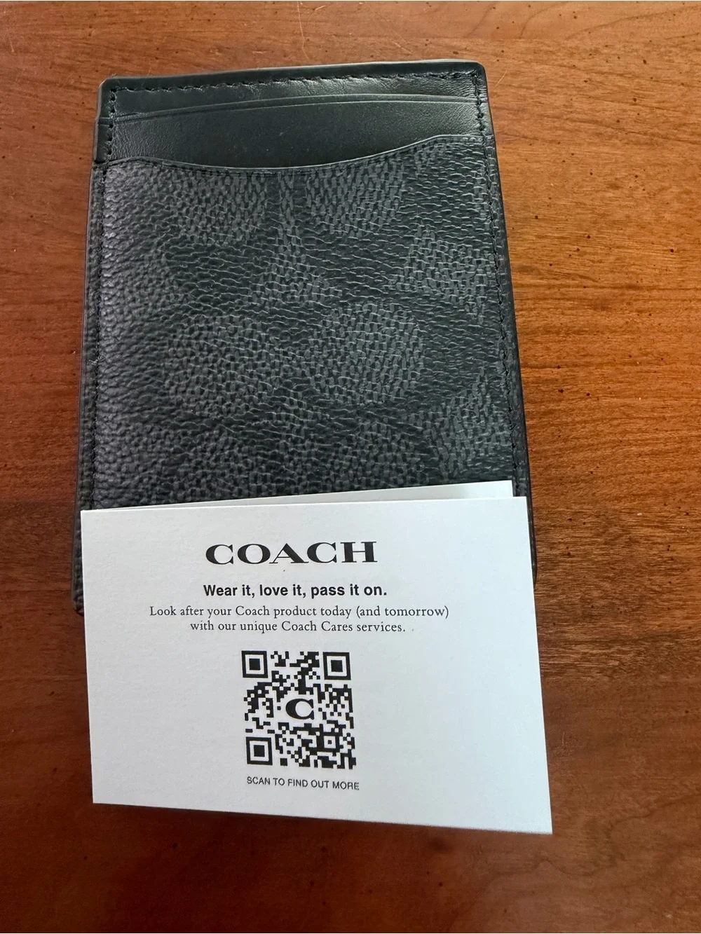 Coach Black Signature Pattern Leather Card Holder Wallet with Money Clip